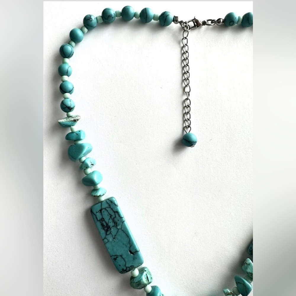 Vintage 78g Large Chunky Statement Turquoise Adjustable Necklace 20-24" - Picture 3 of 4